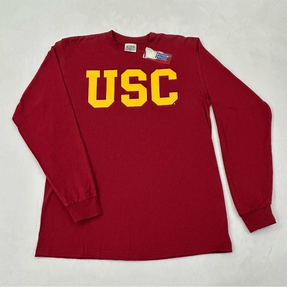 NCAA USC Trojans Graphic Spell Out Maroon Red Longsleeve Footbal Shirt Mens - Picture 1 of 11